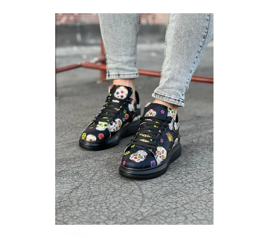 WG501 Siyah Desenli Kuru Kafa Boyalı Erkek Casual Ayakkabı
