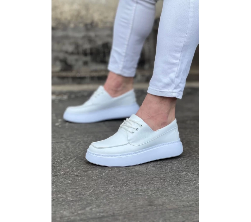 WG508 Beyaz Cilt Ortopedik Taban Erkek Casual Ayakkabı