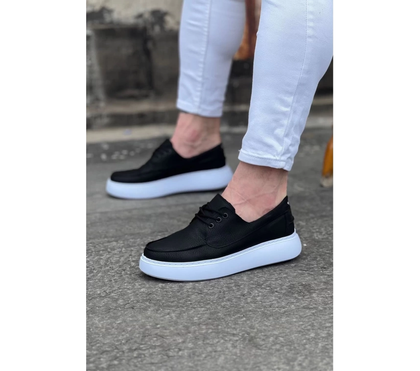 WG508 Siyah Cilt Ortopedik Taban Erkek Casual Ayakkabı