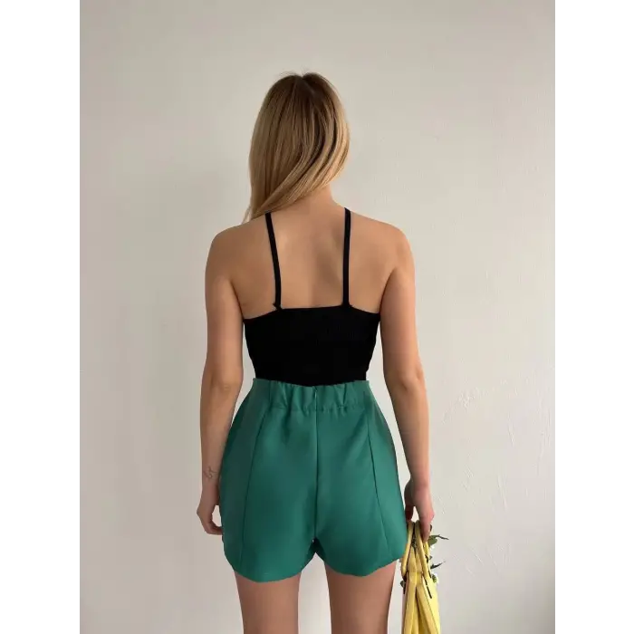 Çift yırtmaçlı atlas şort etek yeşil s240364