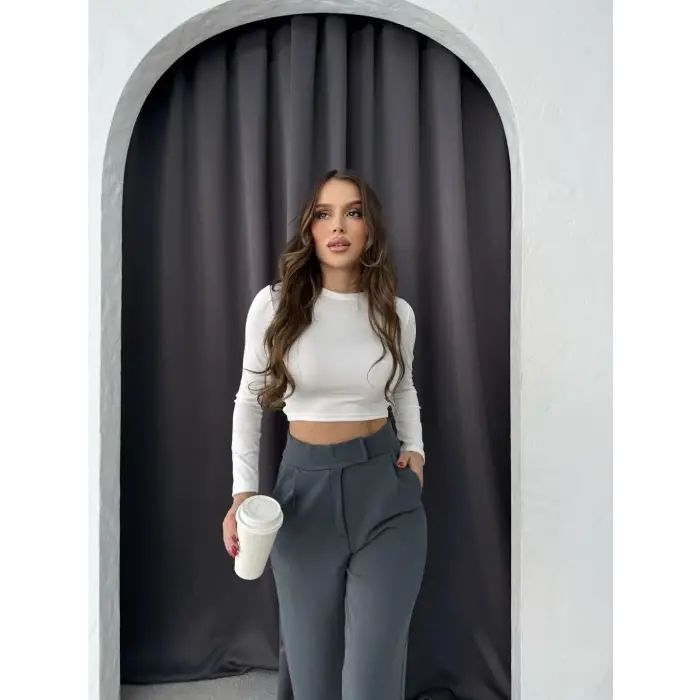 Cırtlı pantolon krep füme pt