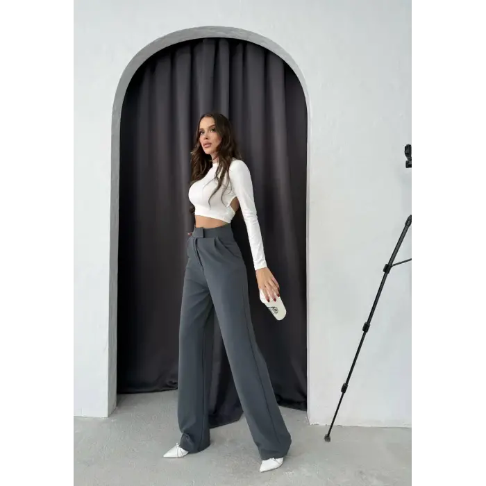 Cırtlı pantolon krep füme pt