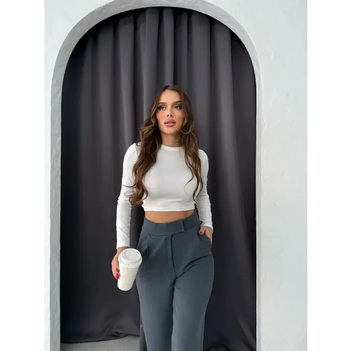 Cırtlı pantolon krep füme pt