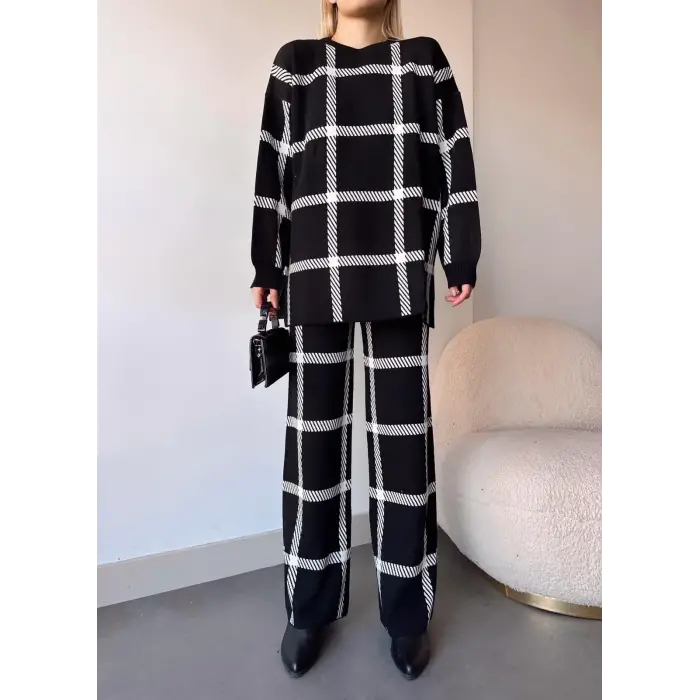 Ekoseli triko takım siyahbeyaz