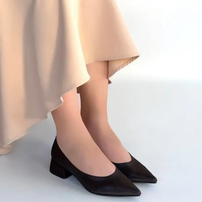 Ferla Acı Kahve Cilt Topuklu Ayakkabı