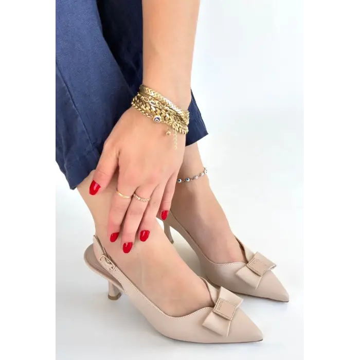 Leyya Bej Cilt Topuklu Ayakkabı