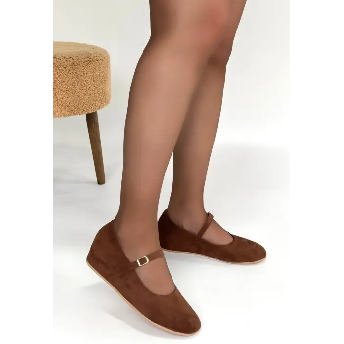 Lossa Taba Süet Kemerli Babet Ayakkabı