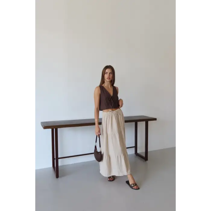 Müslin kumaş keten uzun etek bej pt