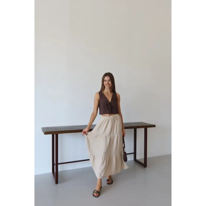 Müslin kumaş keten uzun etek bej pt