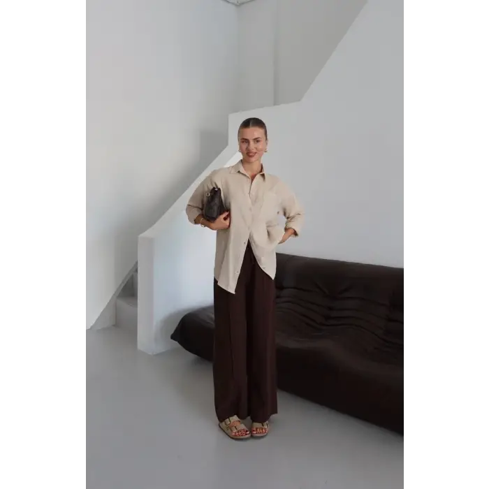 Tek cepli müslin gömlek bej pt