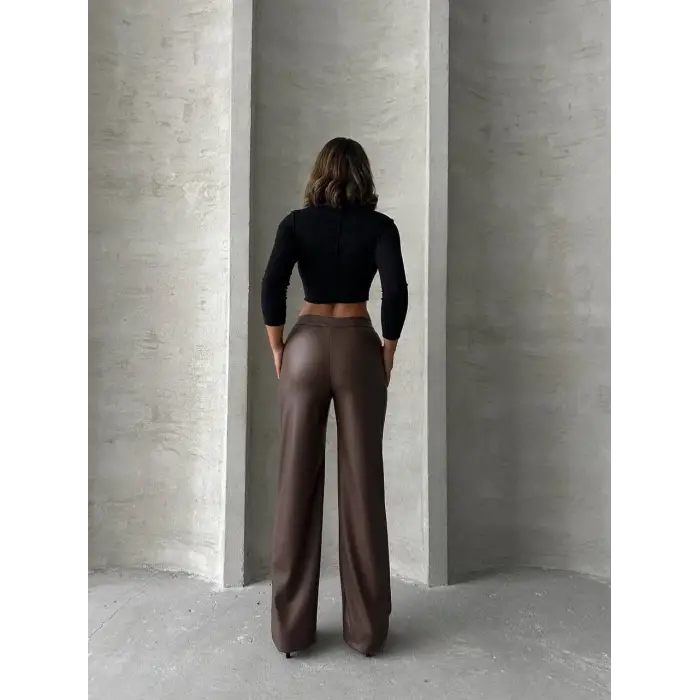 Zr deri palazzo pantolon kahve h24654