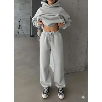 3 iplik şardonlu Lastik paça eşofman gri p510439