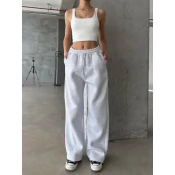 3 iplik şardonlu oversize eşofman gri