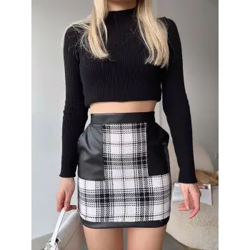 Deri cep garnili kaşe etek siyah h24604