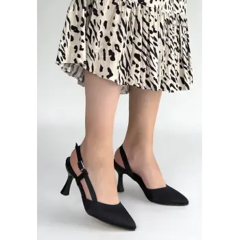 Joga Siyah Cilt Simli Topuklu Ayakkabı