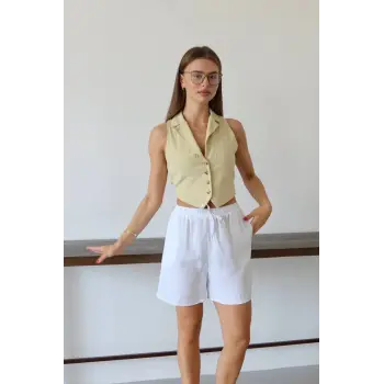 Müslin kumaş şort bağcıklı beyaz pt