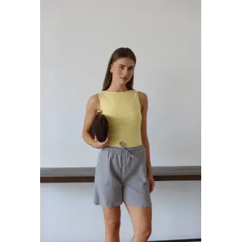 Müslin kumaş şort bağcıklı gri pt