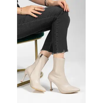 Orjen Bej Cilt Streç Topuklu Bot