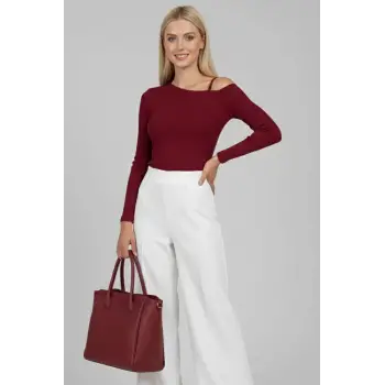 Tek Omuz İpli Bluz Bordo t4328