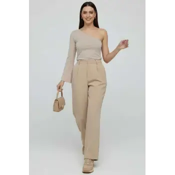 Tek Omuzlu Basic Bluz Vizon T4275