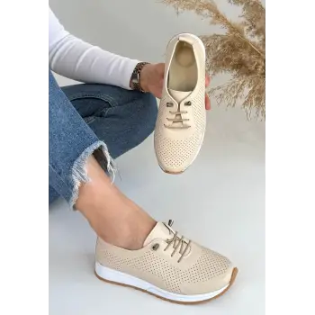 Tone Bej Cilt Bağcıklı Spor Ayakkabı