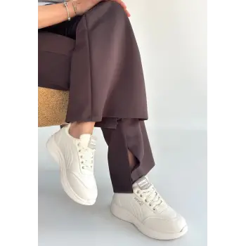 Yejja Bej Cilt Bağcıklı Spor Ayakkabı