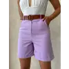 Kemerli gabardin şort lila s25735