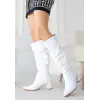 Pitay Beyaz Cilt Topuklu Çizme