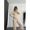 Polo yaka alt üst kollu modal takım bej pt