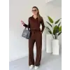 Polo yaka alt üst kollu modal takım kahve pt
