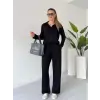 Polo yaka alt üst kollu modal takım siyah pt