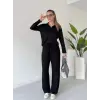 Polo yaka alt üst kollu modal takım siyah pt
