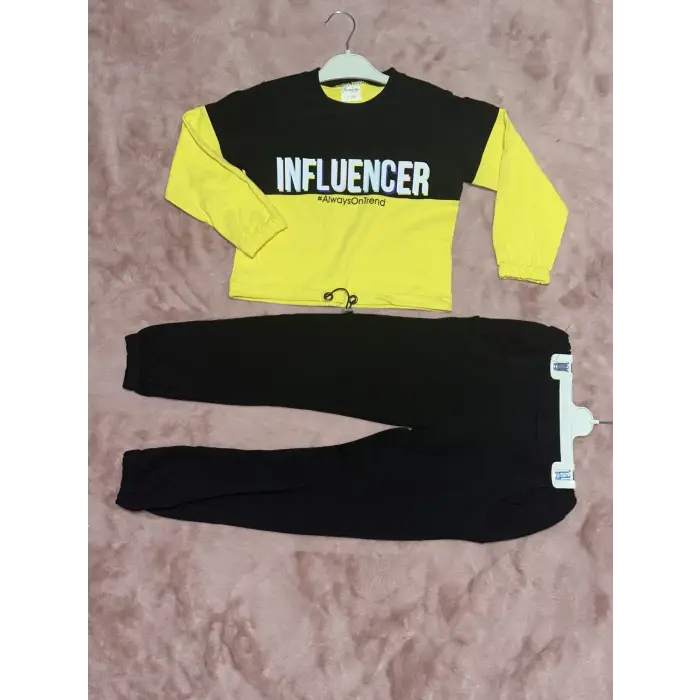 2-9 yaş beli lastikli ikili alt üst takım sarı siyah
