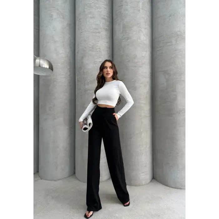 Cırtlı pantolon krep siyah pt