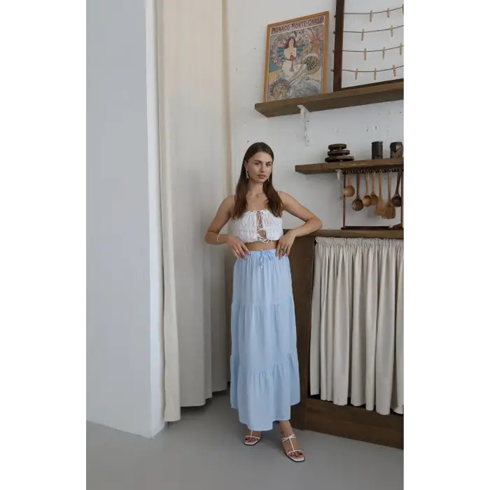 Müslin kumaş keten uzun etek mvi pt