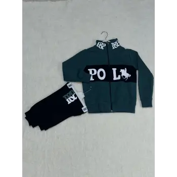 Siyah petrol yeşili baskılı kanguru cep alt üst eşofman takımı yeşil