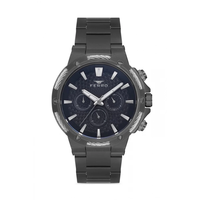 Ferro Gri Çelik Kordon Erkek Kol Saati FM11168A-V5 Fonksiyonları Aktif 3ATM SuGeçirmez HediyePaket