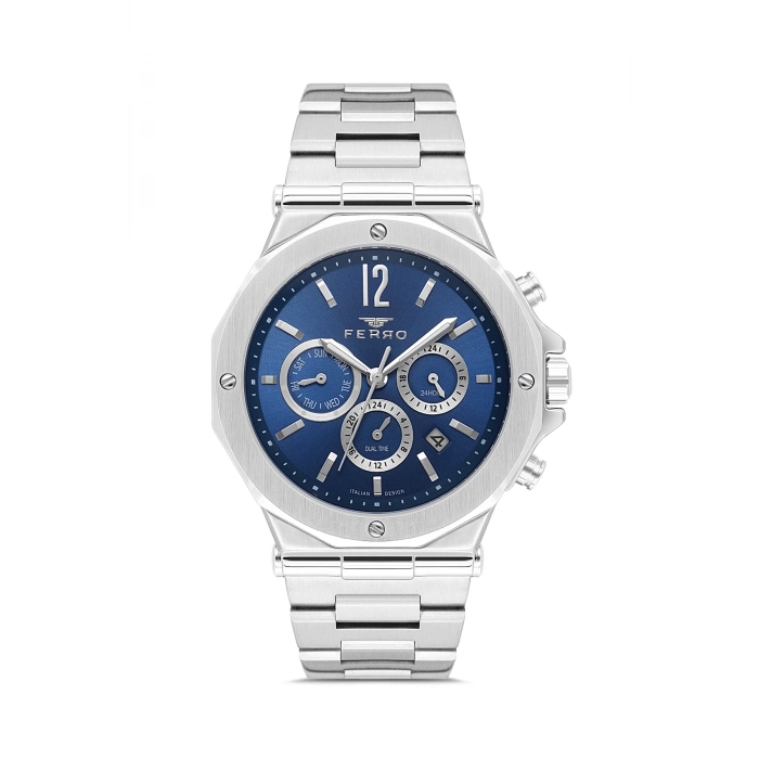 Ferro Gümüş Çelik Kordon Erkek Kol Saati FM43020A-A3 Tüm Fonksiyonlar Aktif 3 ATM Su Geçirmez