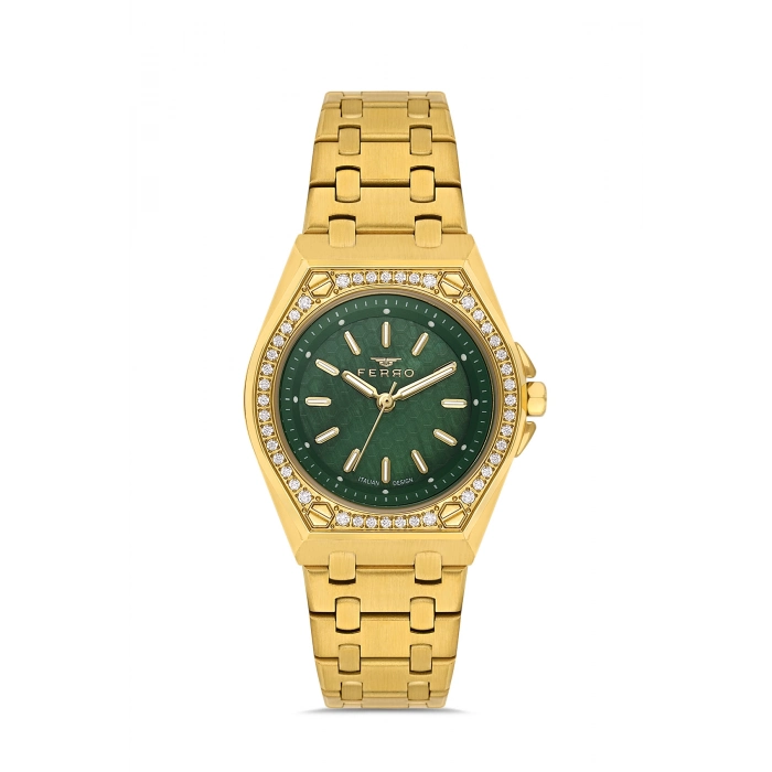 Ferro Sarı Çelik Kordon Kadın Kol Saati FL43007A-B6 3ATM Su Geçirmez 2 Yıl Garantili HediyePaketli