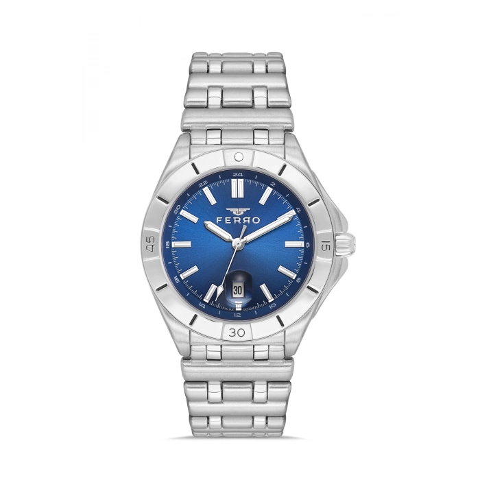 Ferro Gümüş Çelik Kordon Erkek Kol Saati FM43017A-A3 Tüm Fonksiyonlar Aktif 3 ATM Su Geçirmez