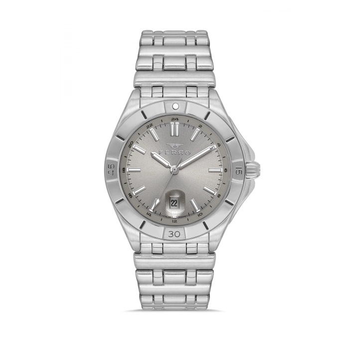 Ferro Gümüş Çelik Kordon Erkek Kol Saati FM43017A-A4 Tüm Fonksiyonlar Aktif 3 ATM Su Geçirmez