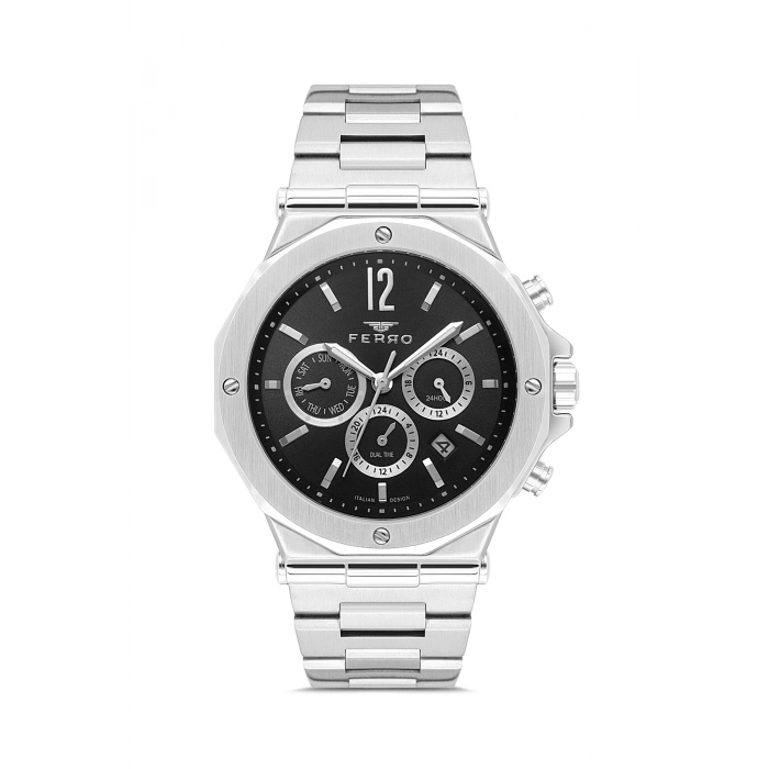 Ferro Gümüş Çelik Kordon Erkek Kol Saati FM43020A-A2 Tüm Fonksiyonlar Aktif 3 ATM Su Geçirmez