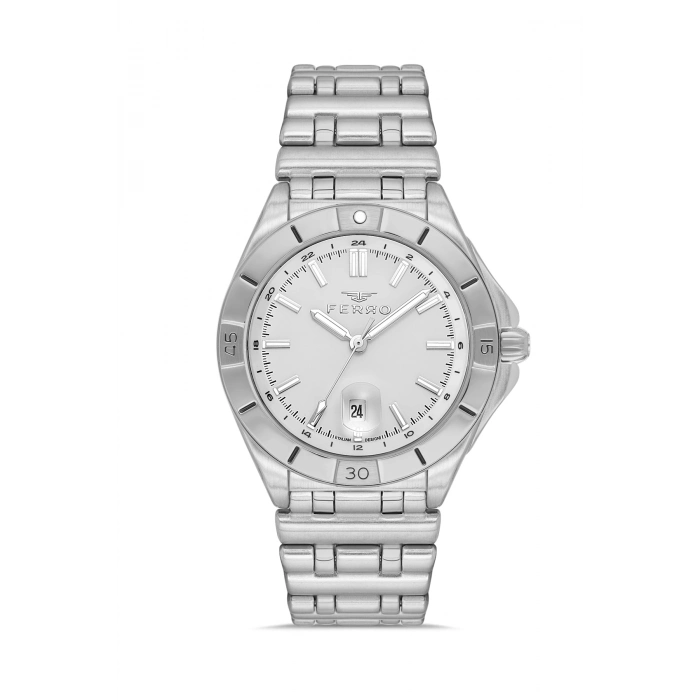 Ferro Gümüş Çelik Kordon Erkek Kol Saati FM43017A-A Tüm Fonksiyonlar Aktif 3 ATM Su Geçirmez