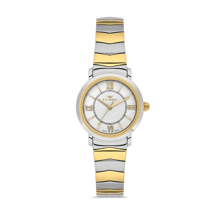 Ferro Sarı ve Gümüş Çelik Kordon Kadın Kol Saati FL43009A-D 3ATM Su Geçirmez 2 Yıl Garantili