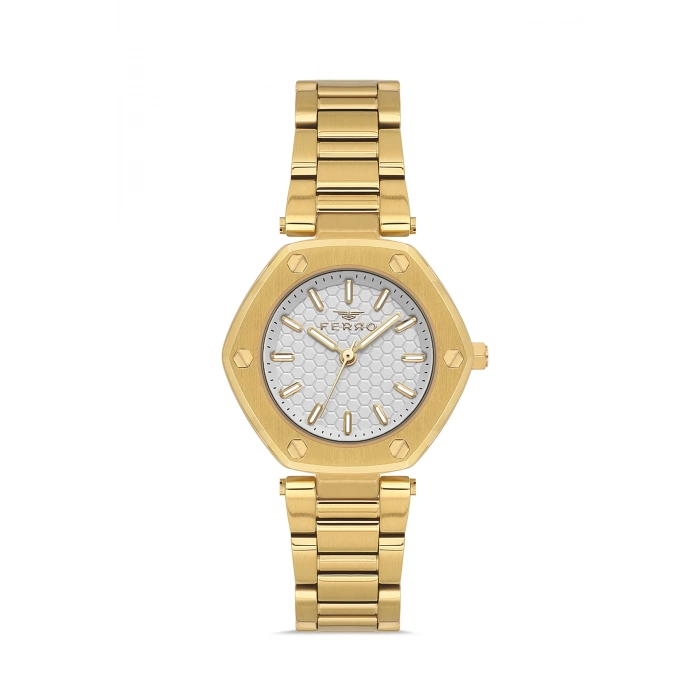 Ferro Sarı Çelik Kordon Kadın Kol Saati FL43006A-B 3ATM Su Geçirmez 2 Yıl Garantili HediyePaketli