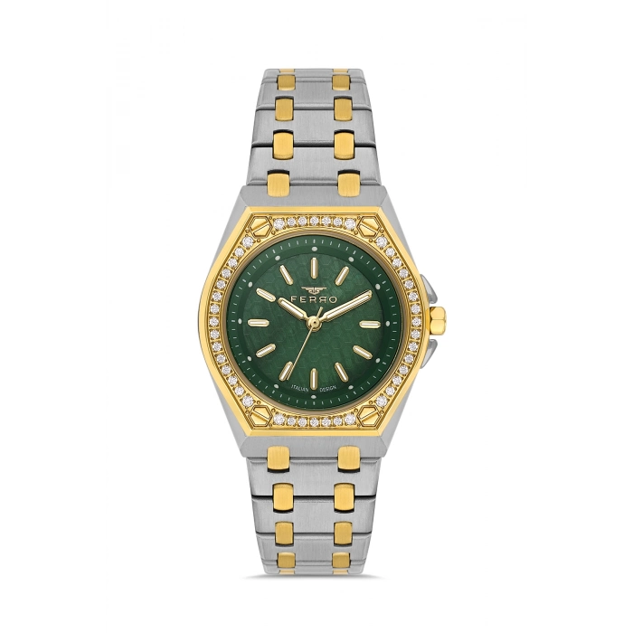 Ferro Sarı ve Gümüş Çelik Kordon Kadın Kol Saati FL43007A-D6 3ATM Su Geçirmez 2 Yıl Garantili