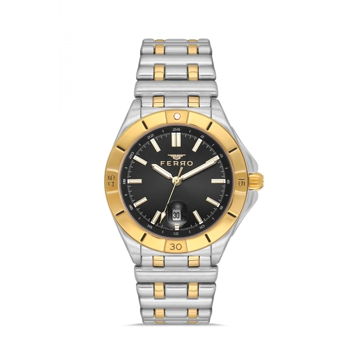 Ferro Sarı ve Gümüş Çelik Kordon Erkek Kol Saati FM43017A-D2 Tüm Fonksiyonlar Aktif 3ATM Su Geçirmez