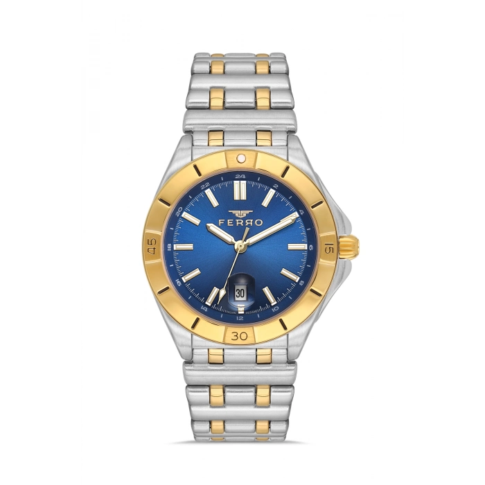 Ferro Sarı ve Gümüş Çelik Kordon Erkek Kol Saati FM43017A-D3 Tüm Fonksiyonlar Aktif 3ATM Su Geçirmez