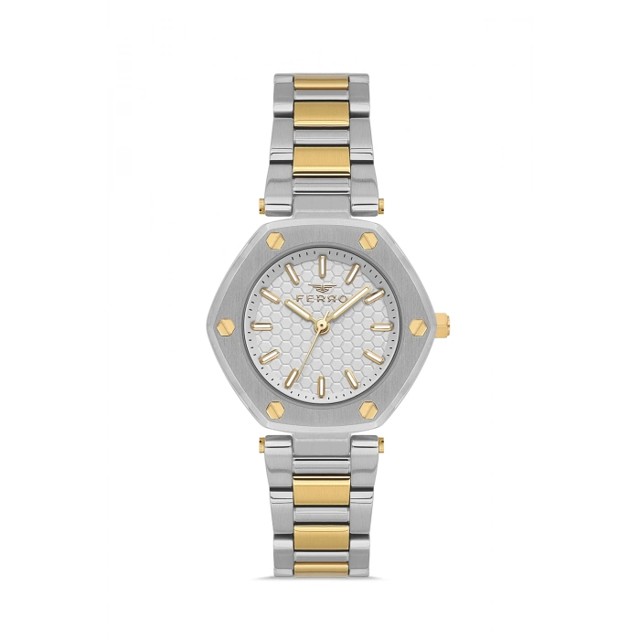 Ferro Sarı ve Gümüş Çelik Kordon Kadın Kol Saati FL43006A-D 3ATM Su Geçirmez 2 Yıl Garantili