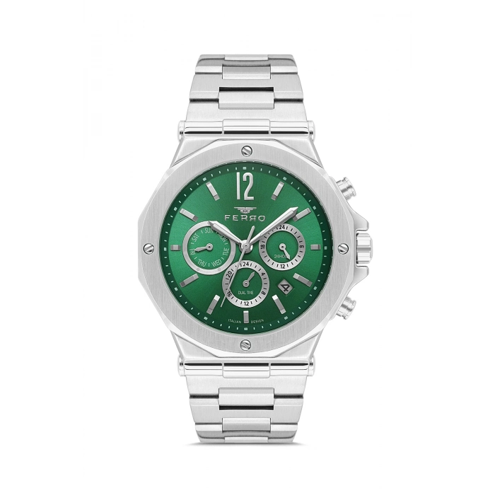 Ferro Gümüş Çelik Kordon Erkek Kol Saati FM43020A-A6 Tüm Fonksiyonlar Aktif 3 ATM Su Geçirmez